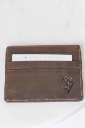Fish Leather Embossed Slim Wallet in Dark Brown