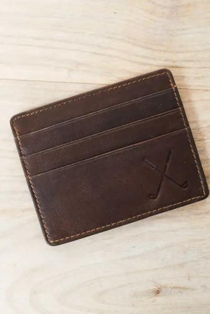 Golf Leather Embossed Slim Wallet in Dark Brown