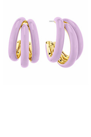 Three Hoop Earrings in Lavender/Gold