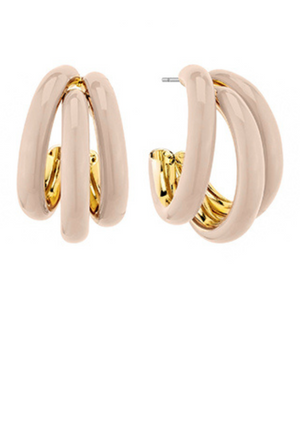 Three Hoop Earrings in Beige/Gold