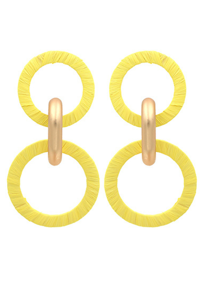 Raffia Double Circle Dangle Earrings in Yellow