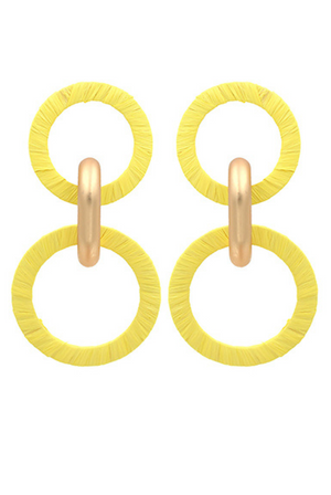 Raffia Double Circle Dangle Earrings in Yellow