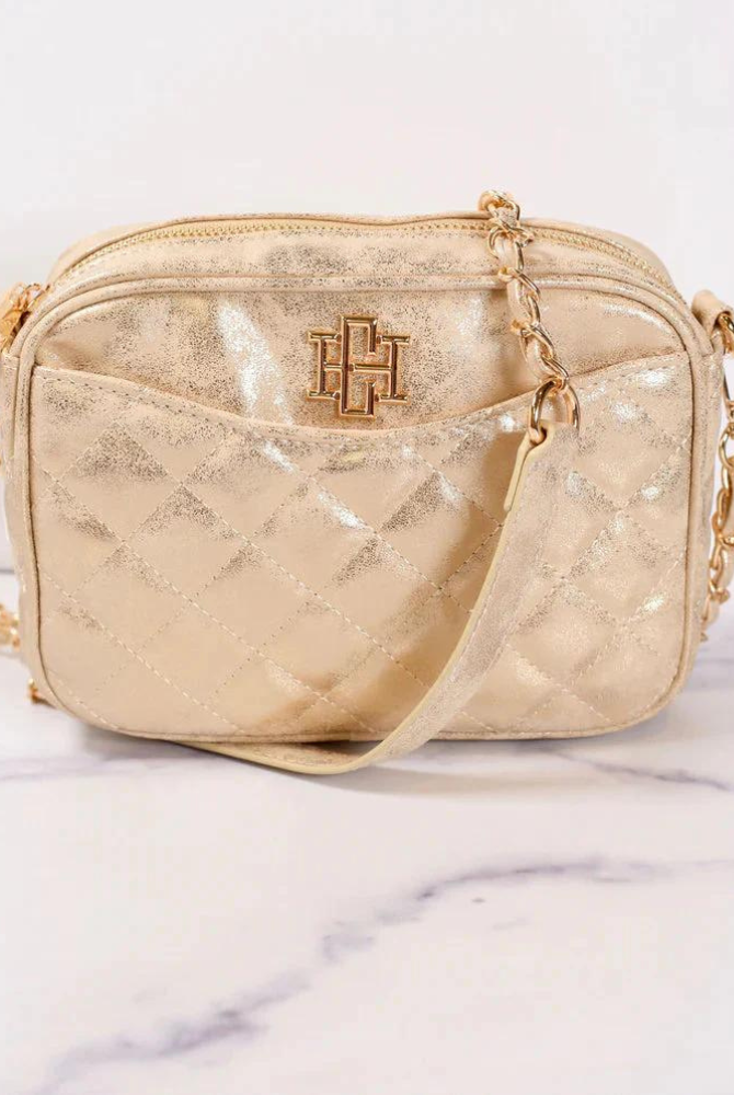 Olivia Quilted Crossbody in Glimmer Gold