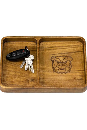 Bulldog Etched Wood Valet Tray  in Natural