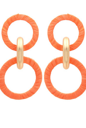 Raffia Double Circle Dangle Earrings in Orange