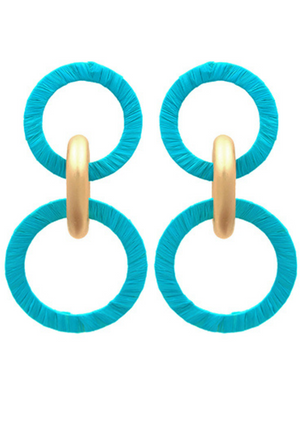 Raffia Double Circle Dangle Earrings in Turquoise