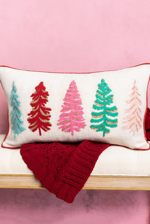 Trees Embroidered Lumbar Pillow