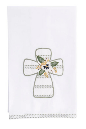 Cross With Flowers Tea Towel