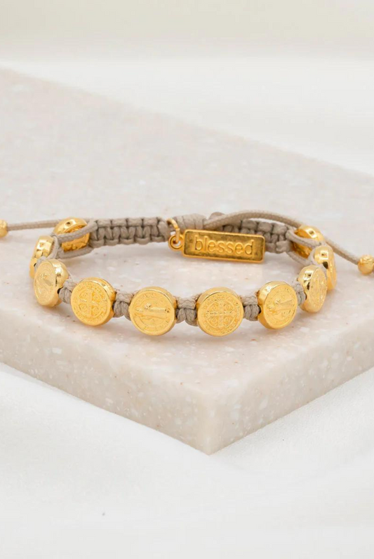 Benedictine Blessing Bracelet in Tan/Gold