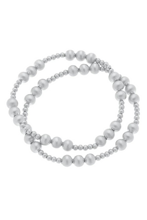 Kimber Ball Bead Stretch Bracelets in Satin Silver (Set of 2)