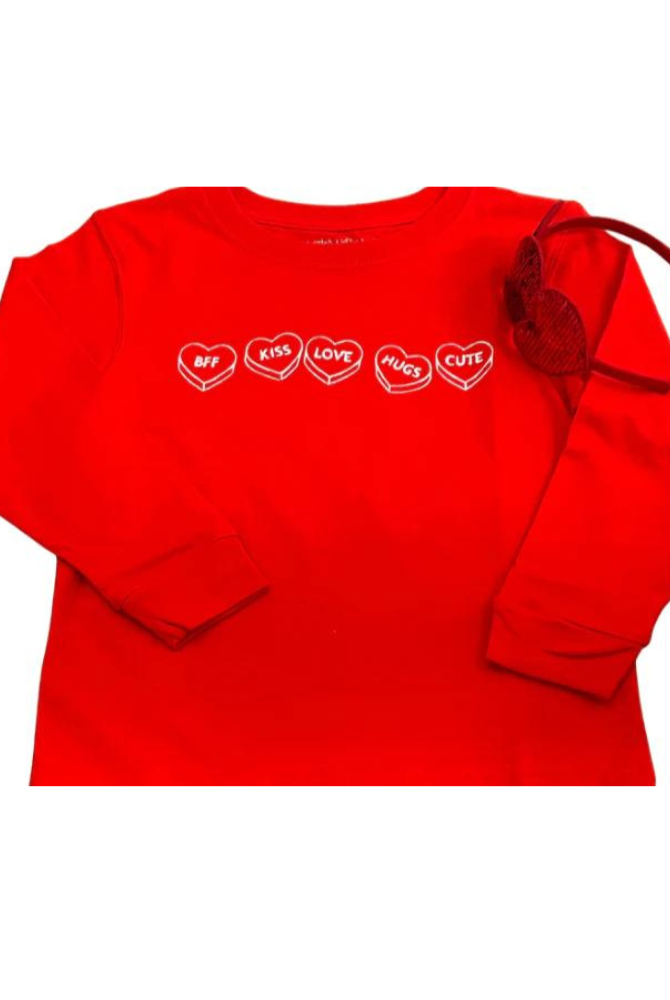 Kids Red Conversation Hearts Long Sleeve Tee