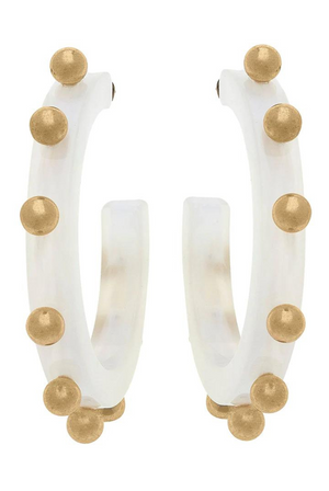 Kelley Studded Metal and Resin Hoop Earrings in White