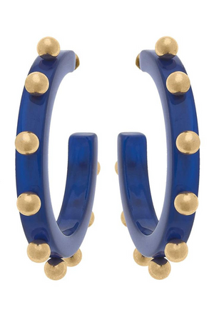 Kelley Studded Metal and Resin Hoop Earrings in Blue