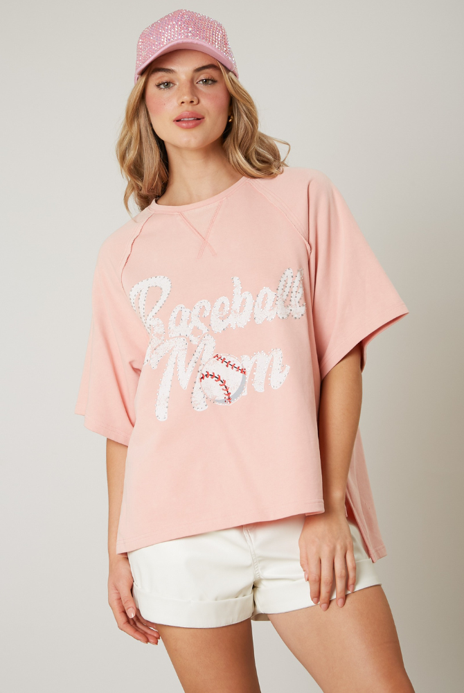 Baseball Mom Tee in Light Pink