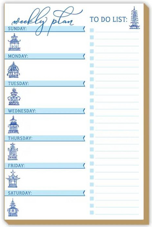 Weekly Plan Handpainted Blue Pagodas Luxe Small Notepad