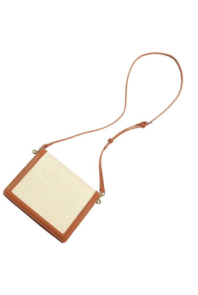 Griffin Gold Straw Crossbody Bag