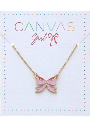 Girl's Zoey Bow Delicate Necklace in Pink