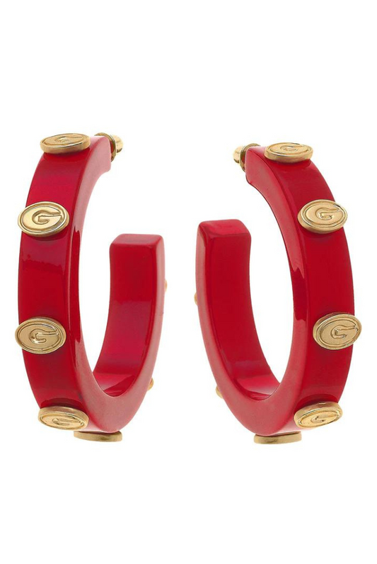 Georgia Bulldogs Resin Logo Hoop Earrings in Red