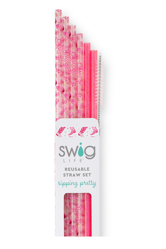 Let's Go Girls + Pink Glitter Reusable Straw Set