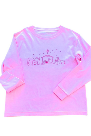 Mustard and Ketchup Long Sleeve Light Pink Nativity Tee