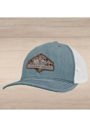 Struttin Cotton Diamond Buck Patch on Heather Grey-White Trucker Hat