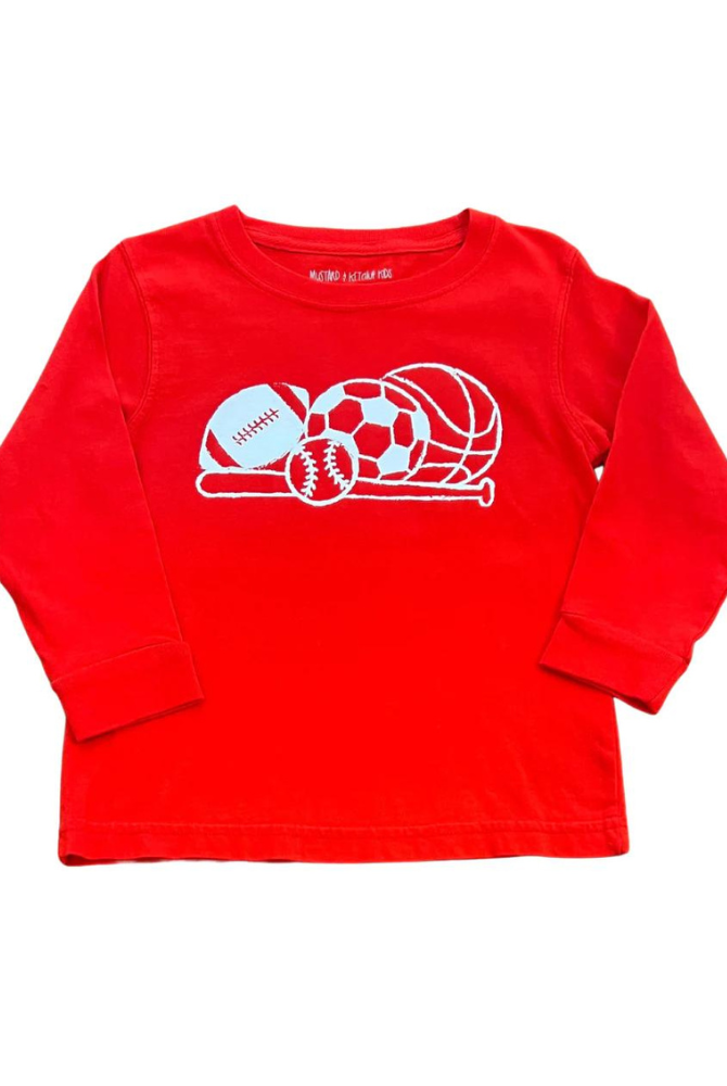 Mustard and Ketchup Long Sleeve Sports Tee in Red