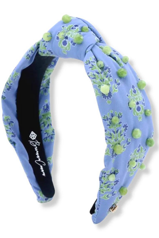 Brianna Cannon Cornflower Blue and Green Block Print Headband