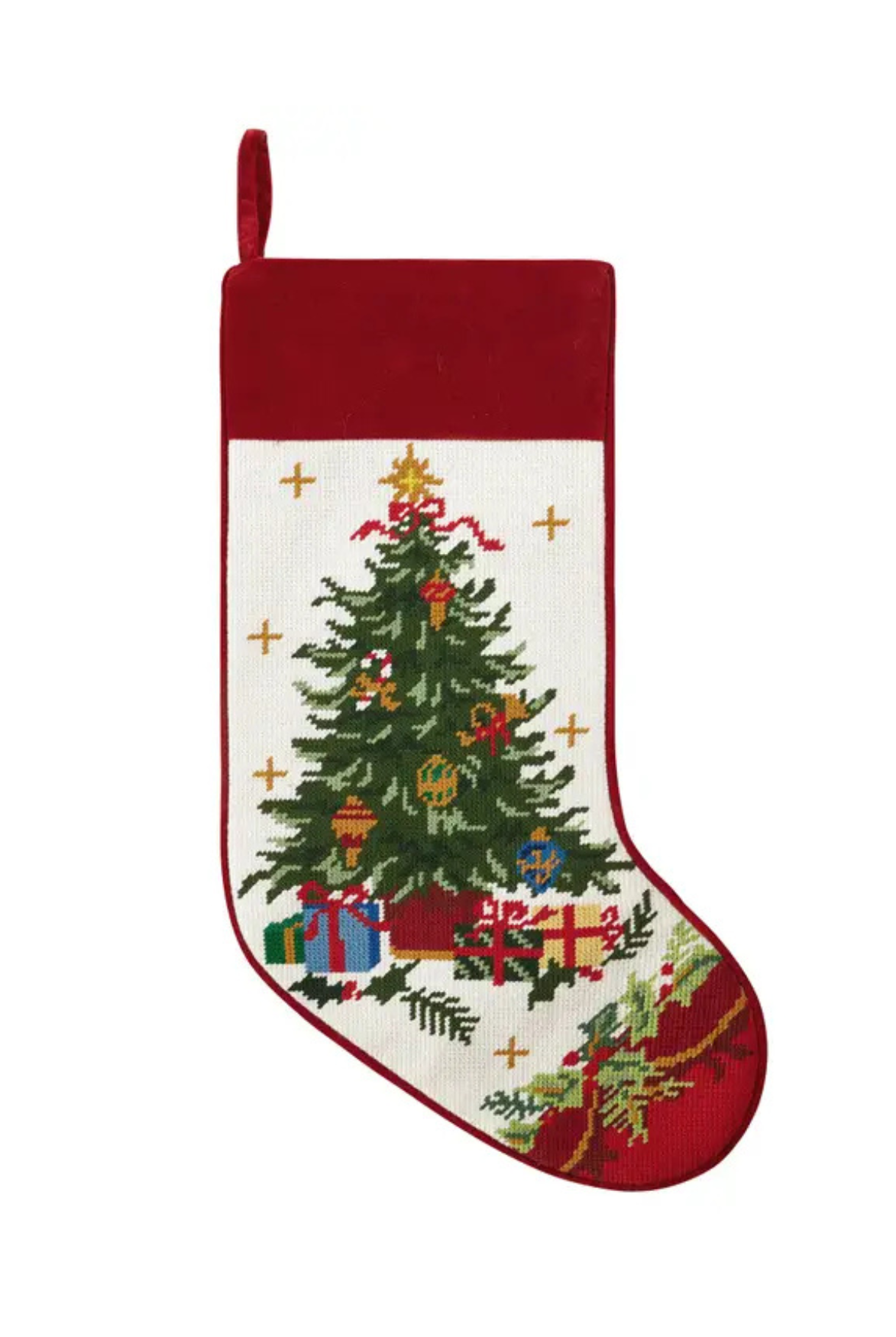 Tree with Presents Embroidered Stocking