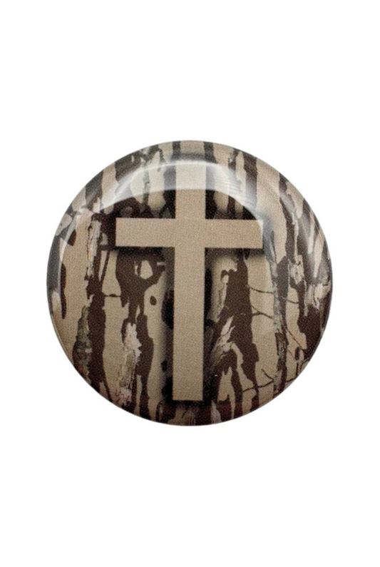 Tap To Pray Prayer Tag Stickers in Tree Bark Camo + Cross