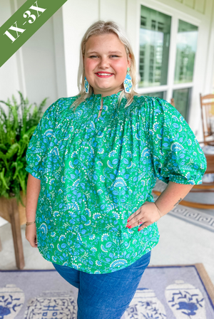 Graceful Moment Smocked Top in Kelly Cerulean