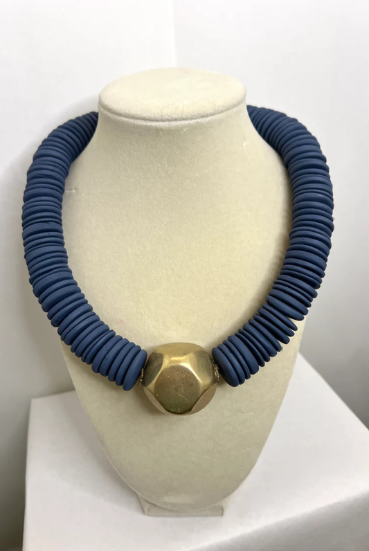 Merritt Millie Slate Blue Coconut Shell + Large Gold Connector