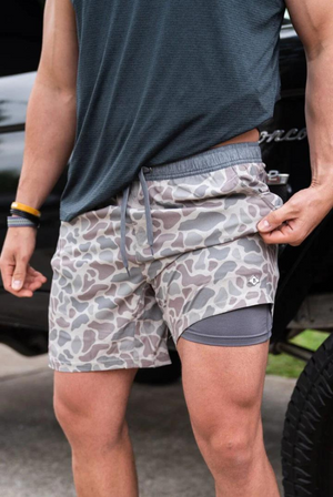 Burlebo Athletic Shorts in Classic Deer Camo with Grey Liner