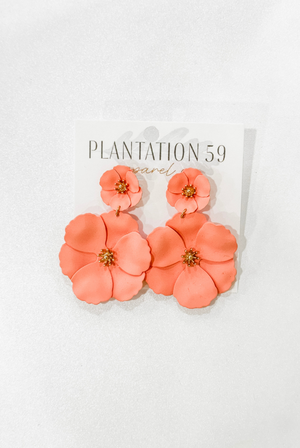 Double Flower Earrings in Peach