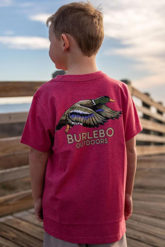 Burlebo Youth Flying Duck Tee in Heather Crimson