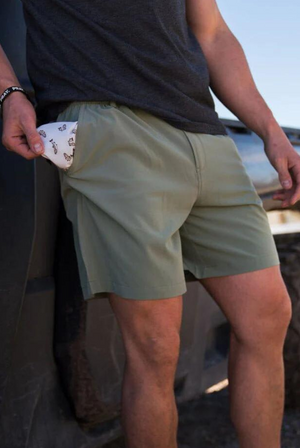 Burlebo Everyday Shorts in Light Sage with Fish Toss Pocket