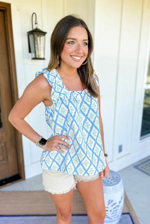 Charlie Ruffle Top in Blue