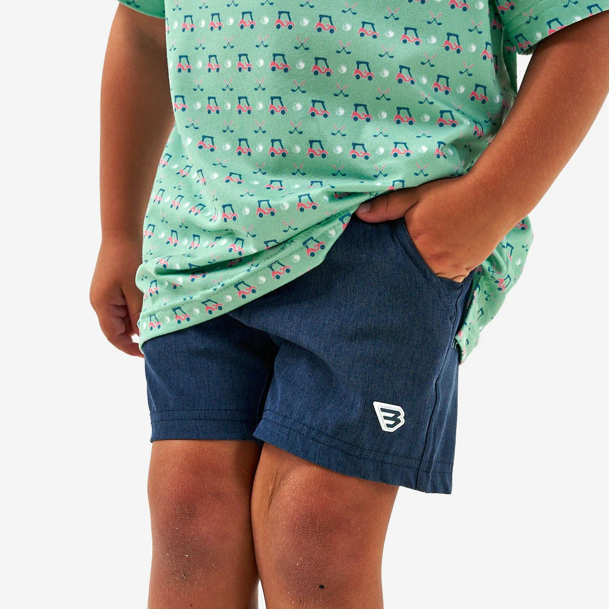 Burlebo | Youth Athletic Shorts in Heather Navy with American Flag Liner