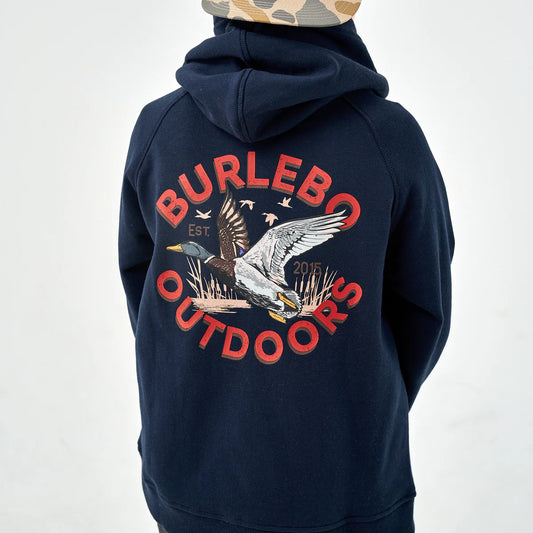 Burlebo Youth Fleece Hoodie - Old School Duck Hunt in Navy