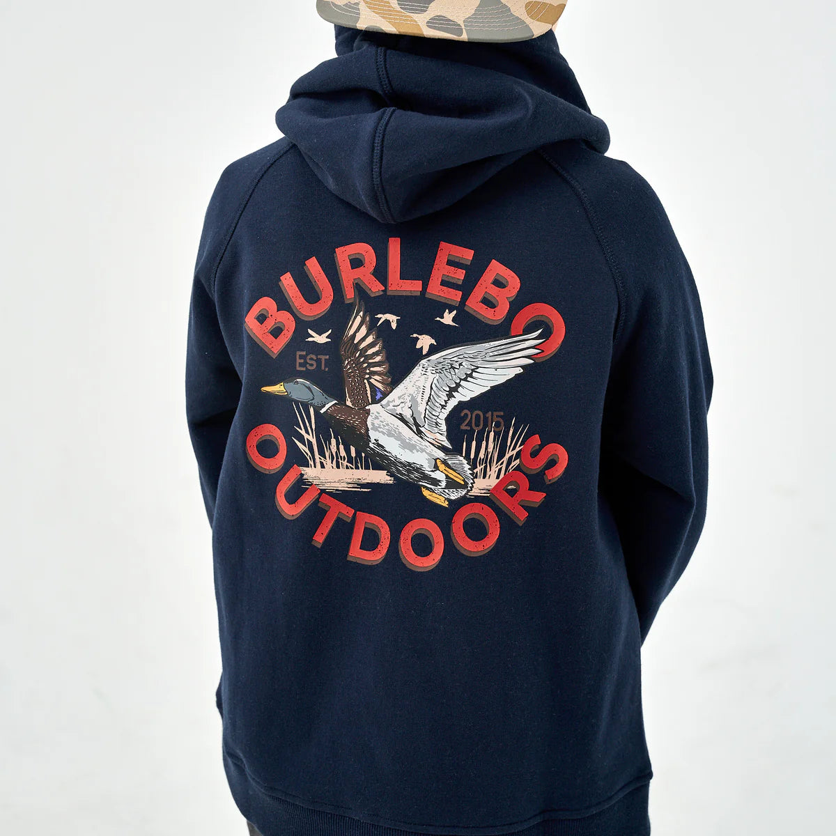 Burlebo Youth Fleece Hoodie - Old School Duck Hunt in Navy
