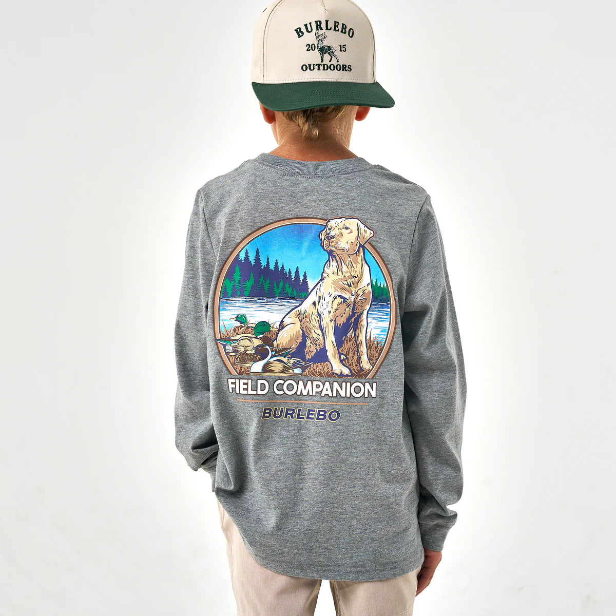 Burlebo Youth Long Sleeve Tee - Field Companion in Dark Heather Grey