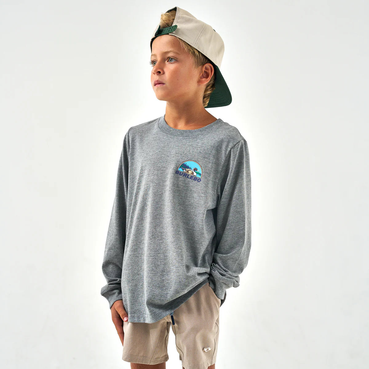 Burlebo Youth Long Sleeve Tee - Field Companion in Dark Heather Grey