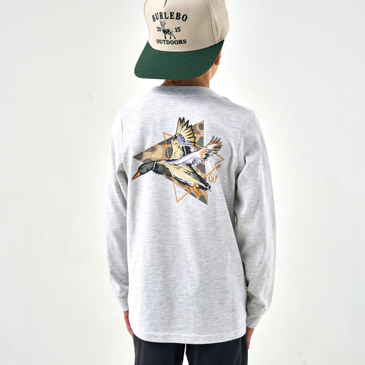 Burlebo Youth Long Sleeve Tee - Pintail Triangle Duck in Ash Grey