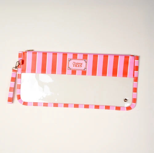 The Darling Effect | Mahjong Tile Keeper Pouch in Pink Sicily Stripe