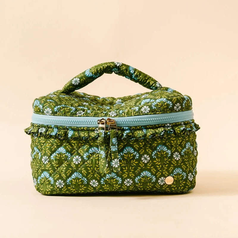 The Darling Effect | Glam & Go Quilted Cosmetic Bag in Everbloom Forest Green