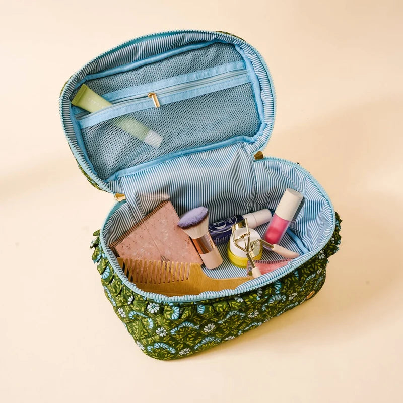 The Darling Effect | Glam & Go Quilted Cosmetic Bag in Everbloom Forest Green