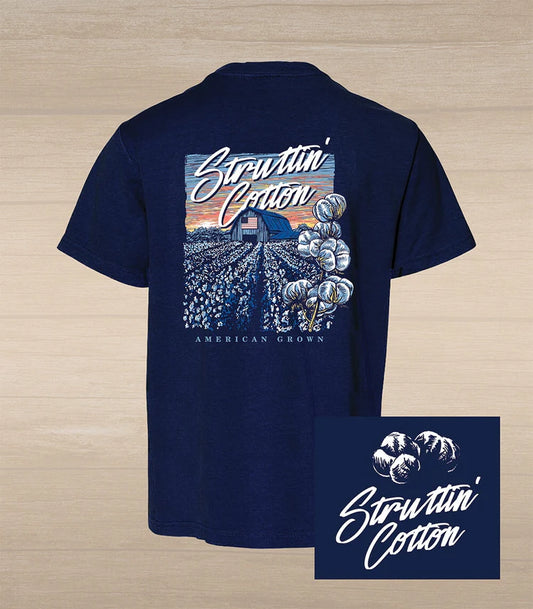 Struttin Cotton | Youth Cotton Field & Barn T-Shirt in Navy
