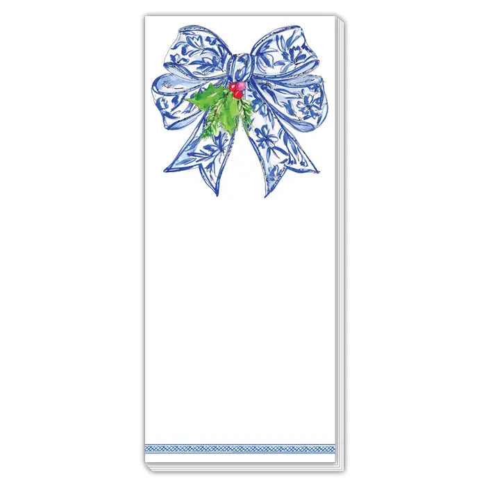Blue Chinoiserie Bow with Holly Skinny Notepad