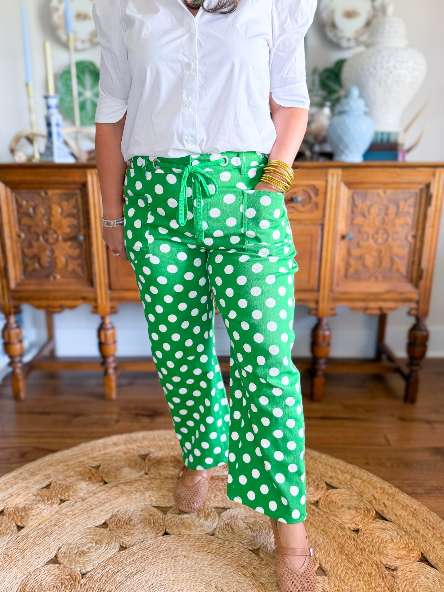 Prep Rally Dot Pants in Kelly Green