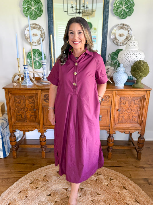 Merlot Button Shift Dress