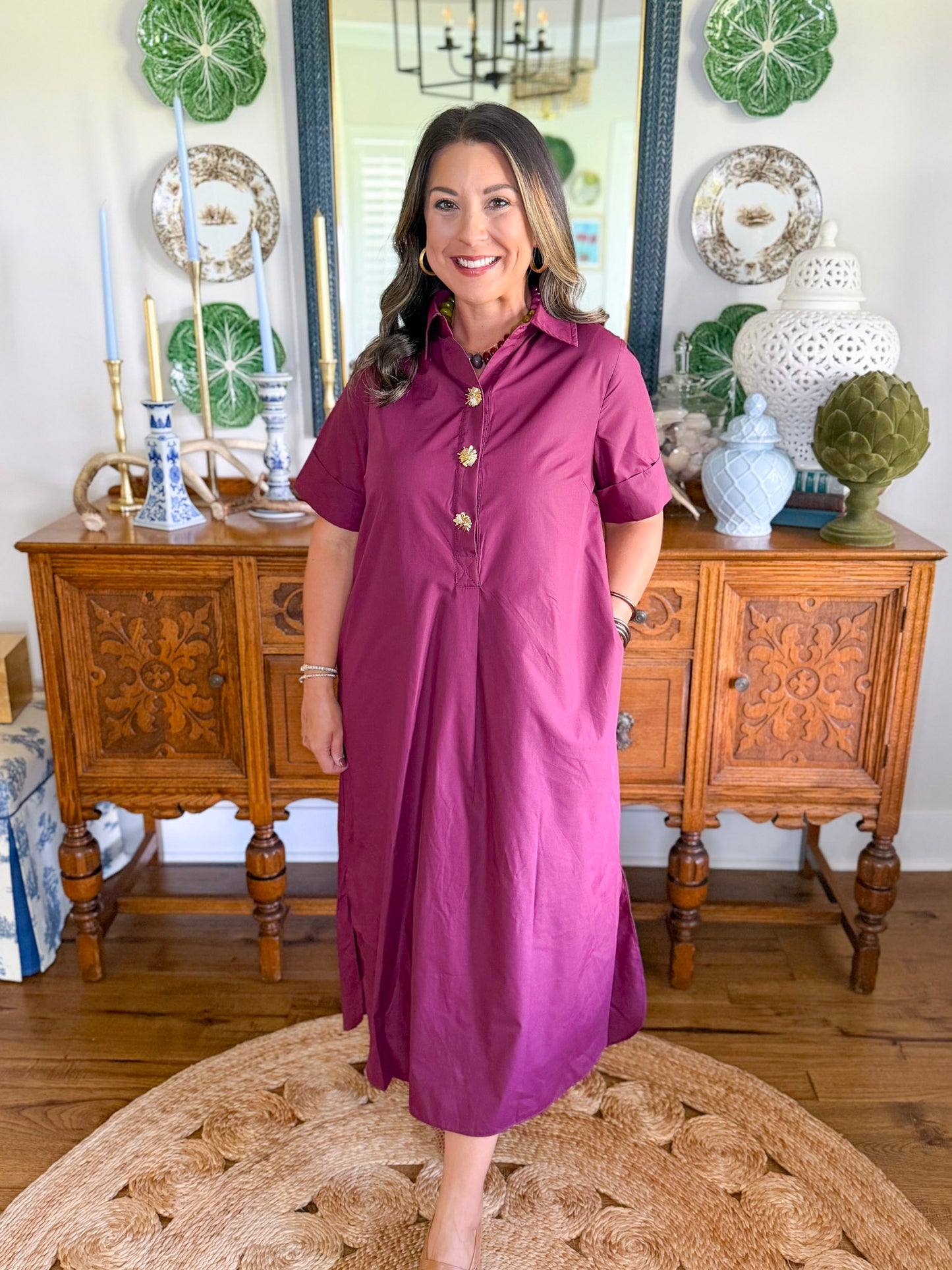 Merlot Button Shift Dress